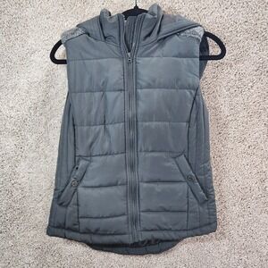 Aéropostale Hooded Puffer Vest Women's Medium‎ Gray Lined Full Zipper Sleeveless
